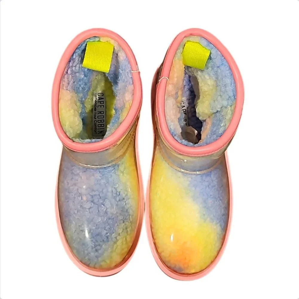 Colorful Gradient Shearling-Lined Waterproof Boots With Transparent Outer Shell